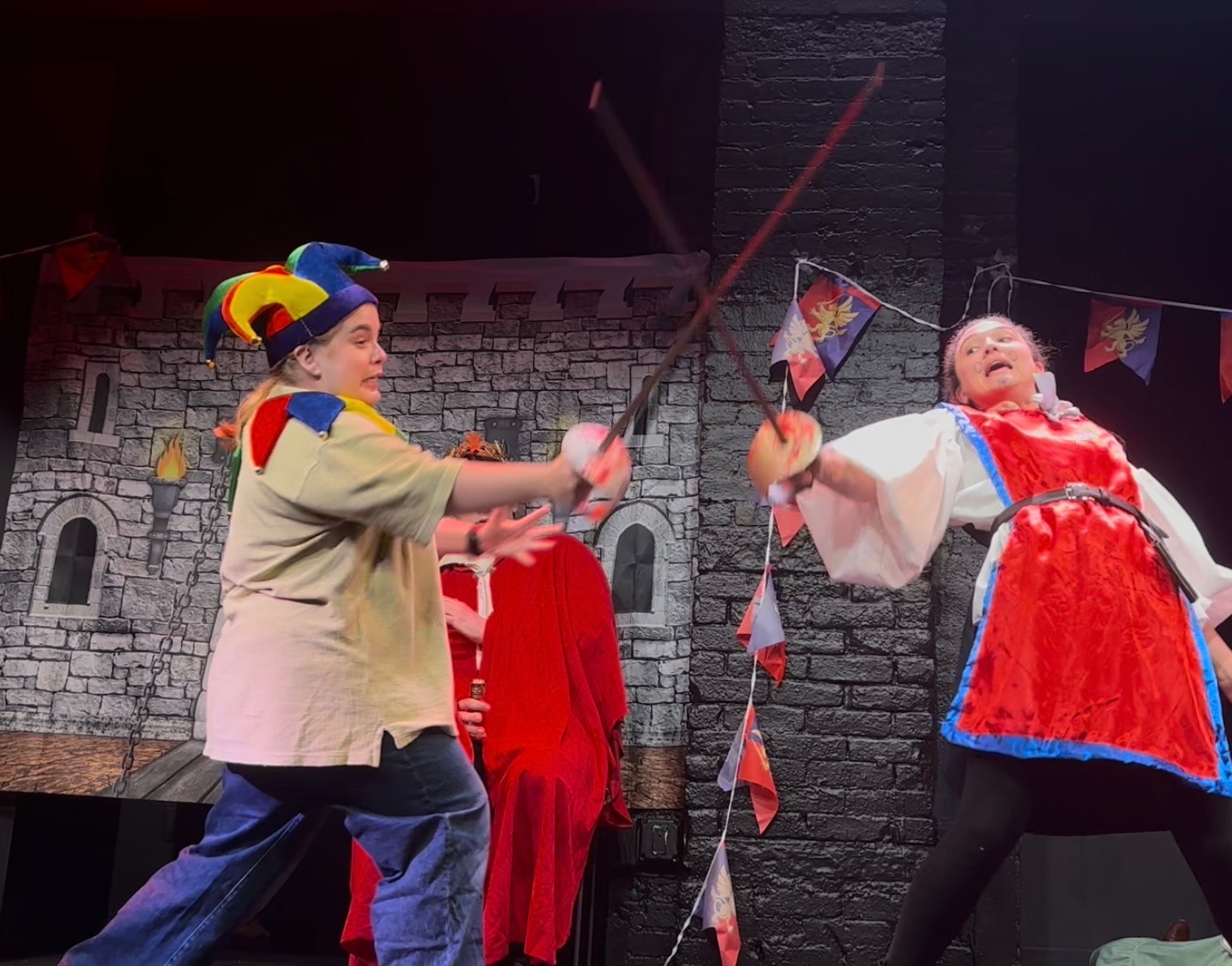 Image of The Sidekick Troupe's production of Jeff the Jester at the Rogue Theater Festival.